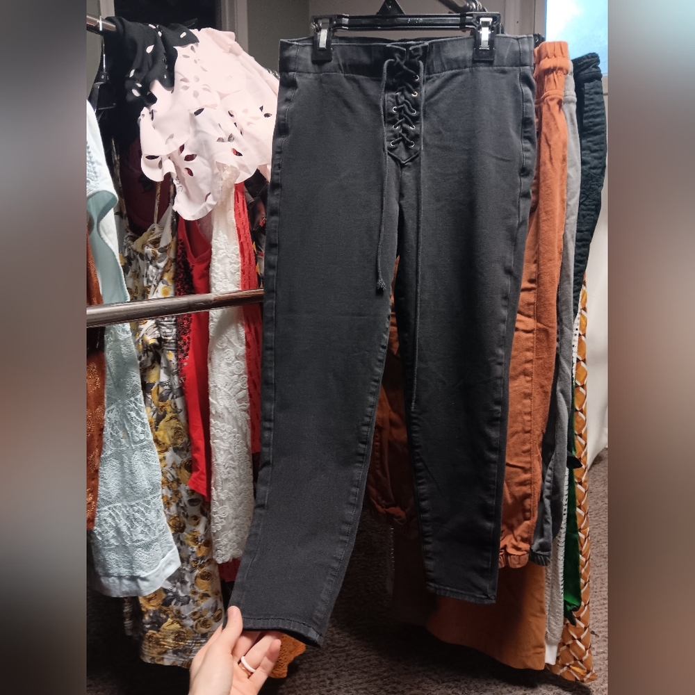 American Eagle Outfitters Black Lace-Up Jeggings